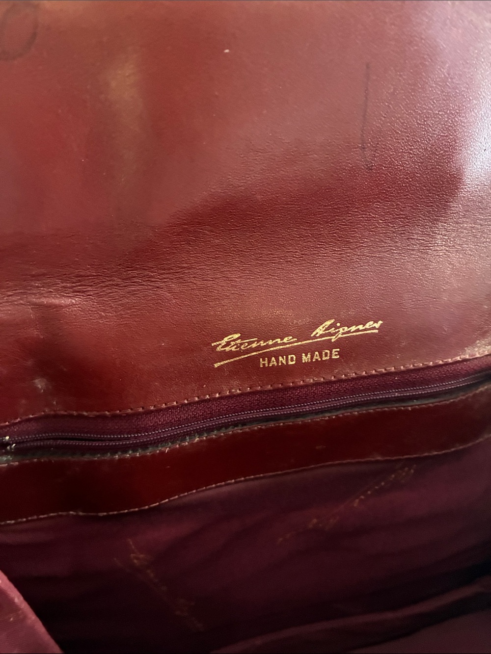 Vintage 1960’s Etienne Aigner Handmade Burgundy Oxblood Shoulder Purse - Picture 6 of 12